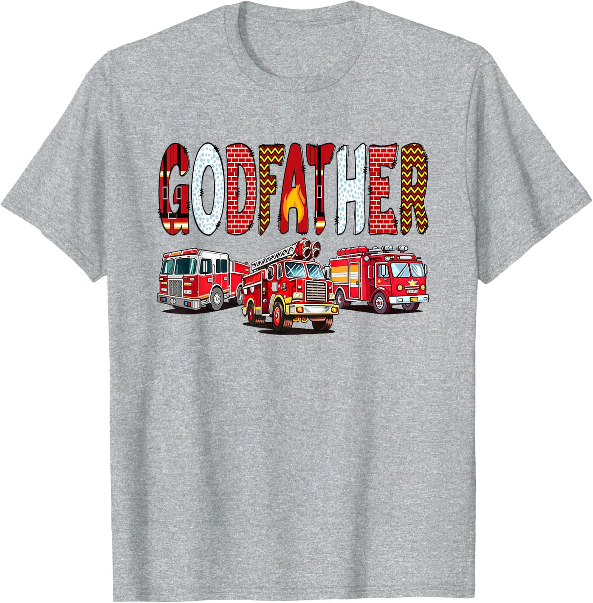 Godfather Birthday Boy Fire Truck Firefighter First Birthday T-Shirt - Heather Grey