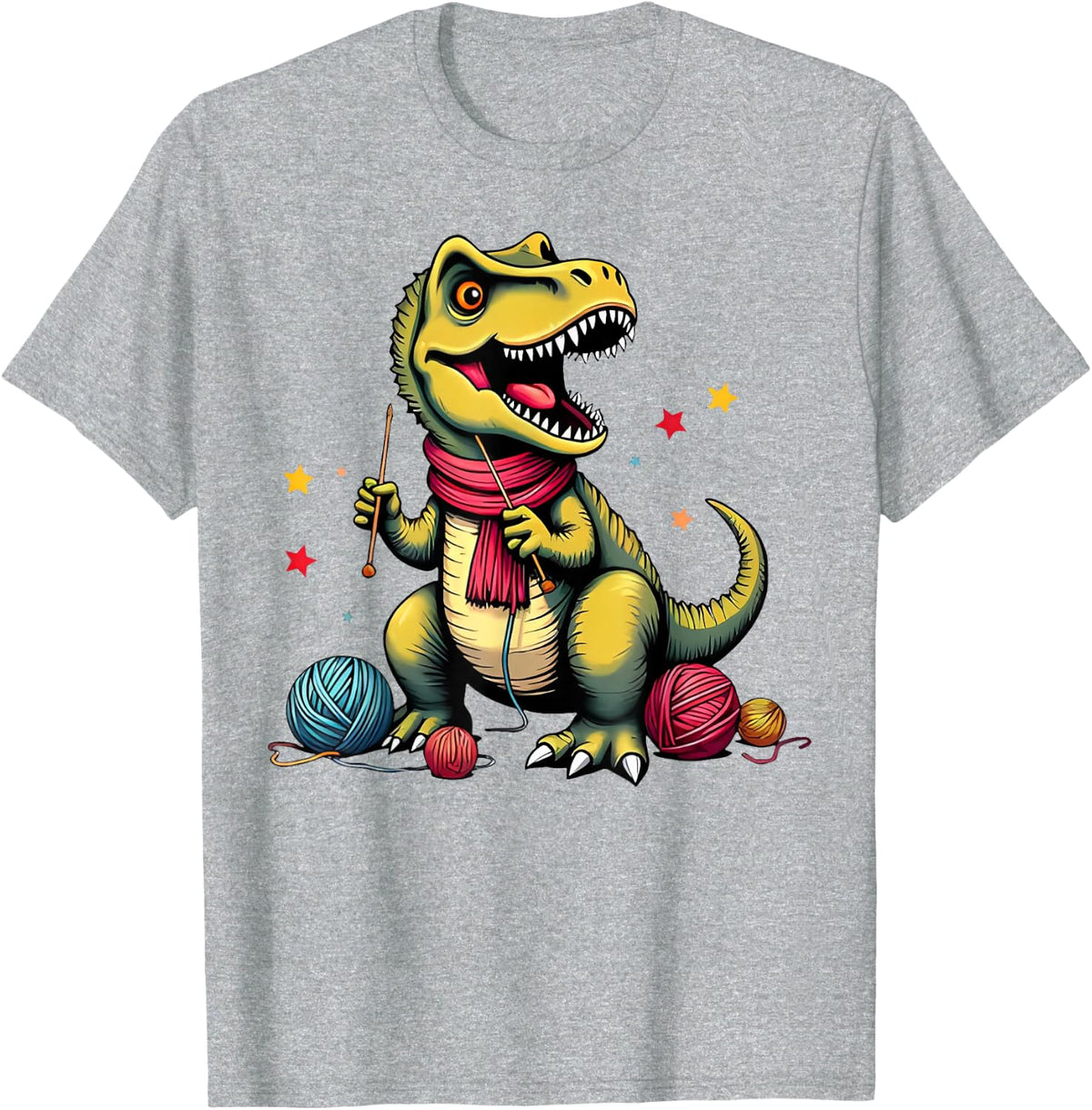 Cute Crochet Yarn Dinosaur T Rex Knitting Crochet T-Shirt - Heather Grey