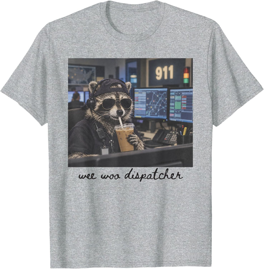 911 Dispatcher Funny Raccoon Emergency Dispatch Graduation T-Shirt - Heather Grey