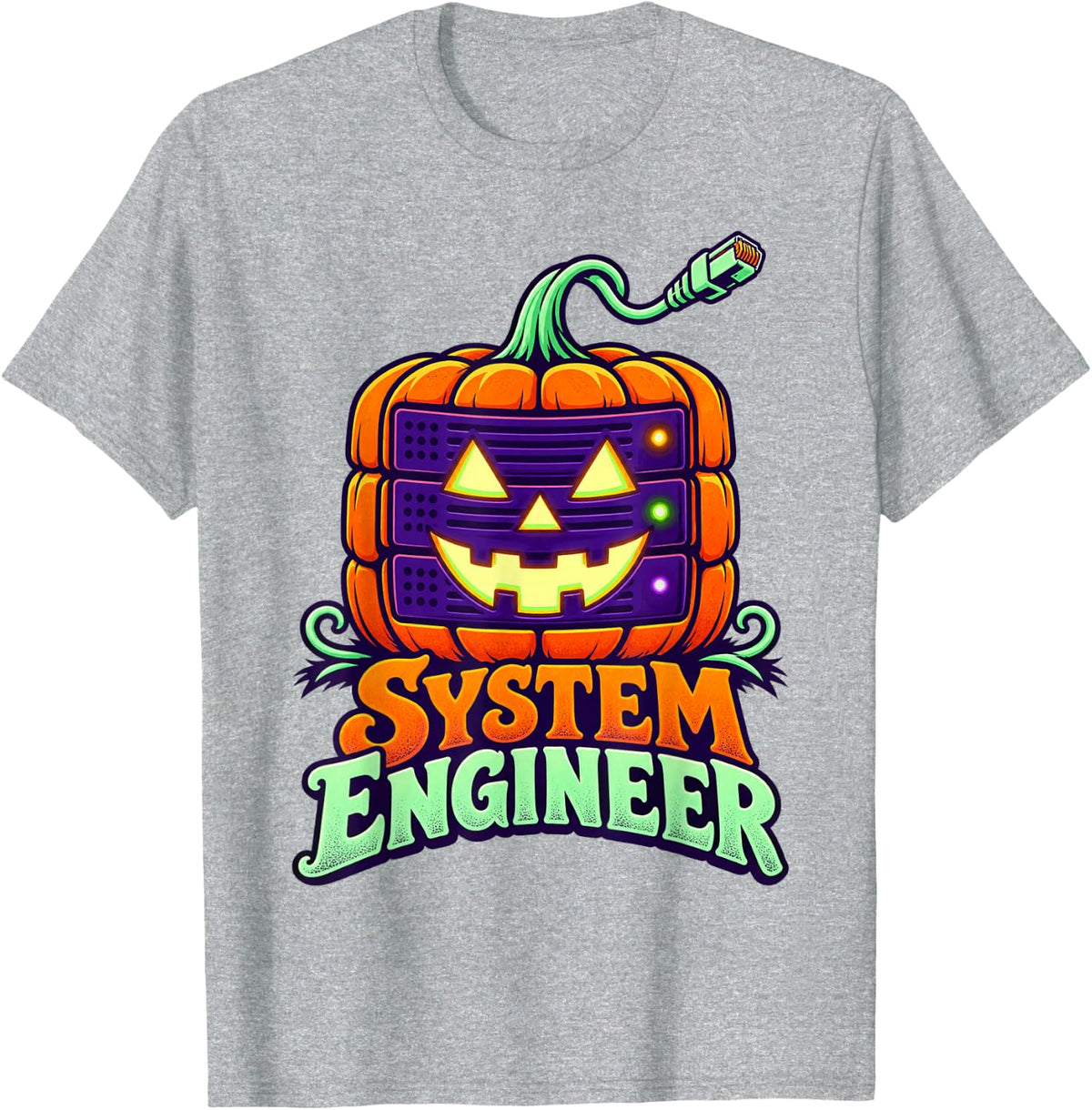 Halloween System Engineer Server Pumpkin T-Shirt - Heather Grey