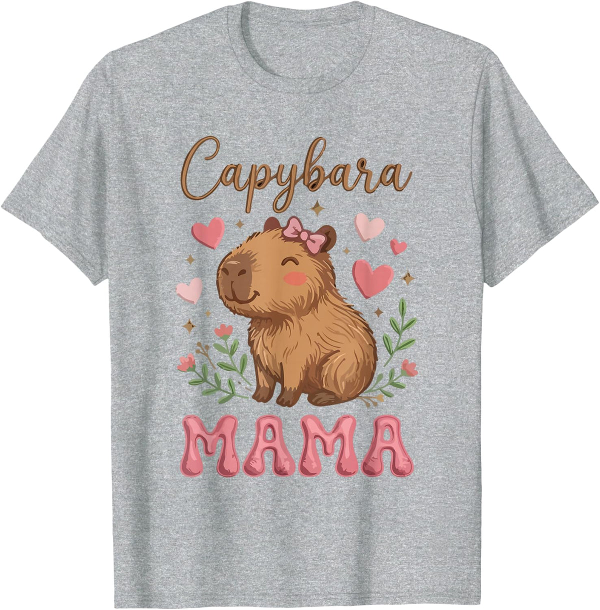 Cute Capybara Mama Retro Vintage Animal Lover Mom Vibes T-Shirt - Heather Grey
