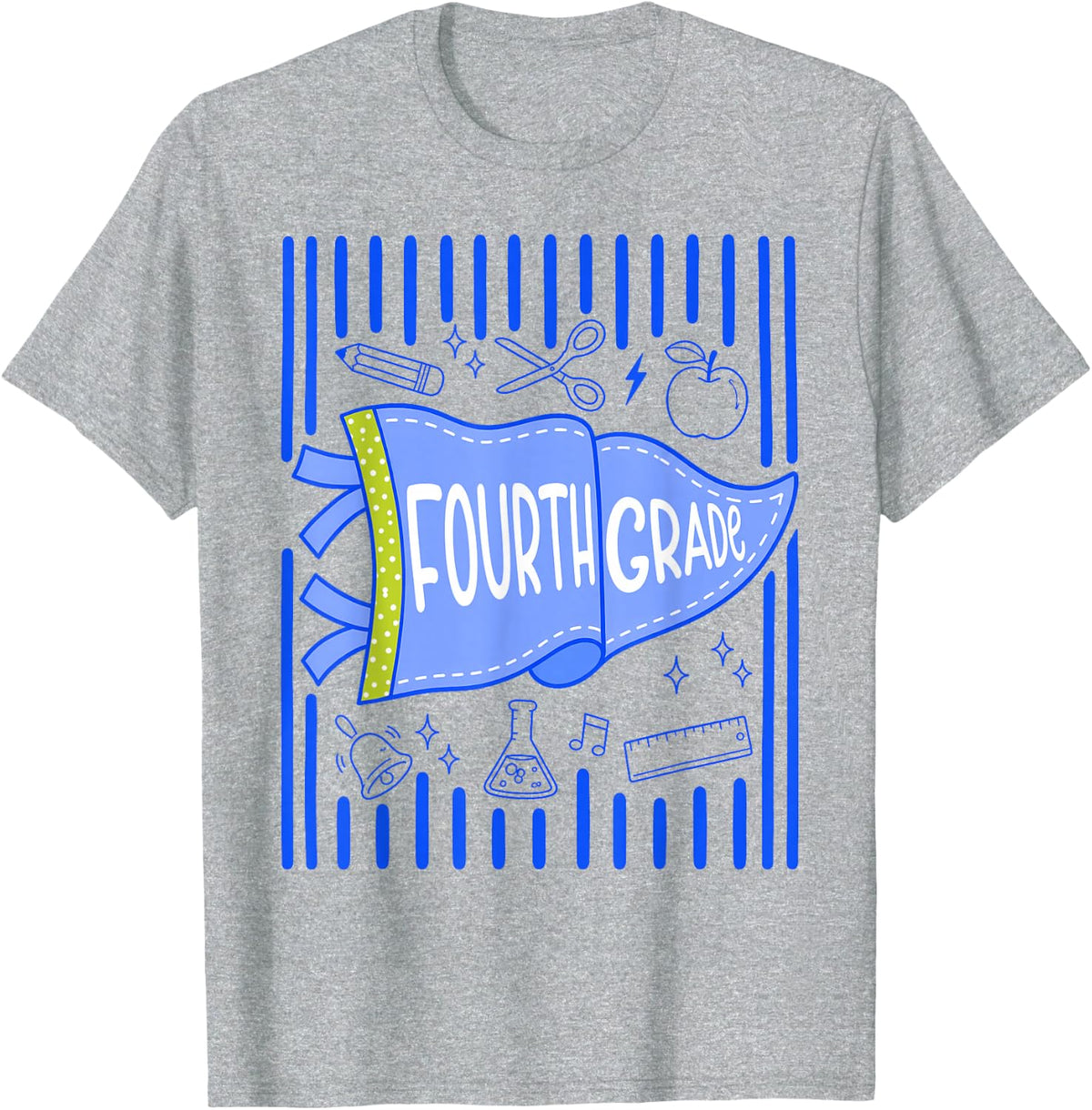 Pennants Striped 4th Grade Boys Back to School Fourth Grade T-Shirt - Heather Grey
