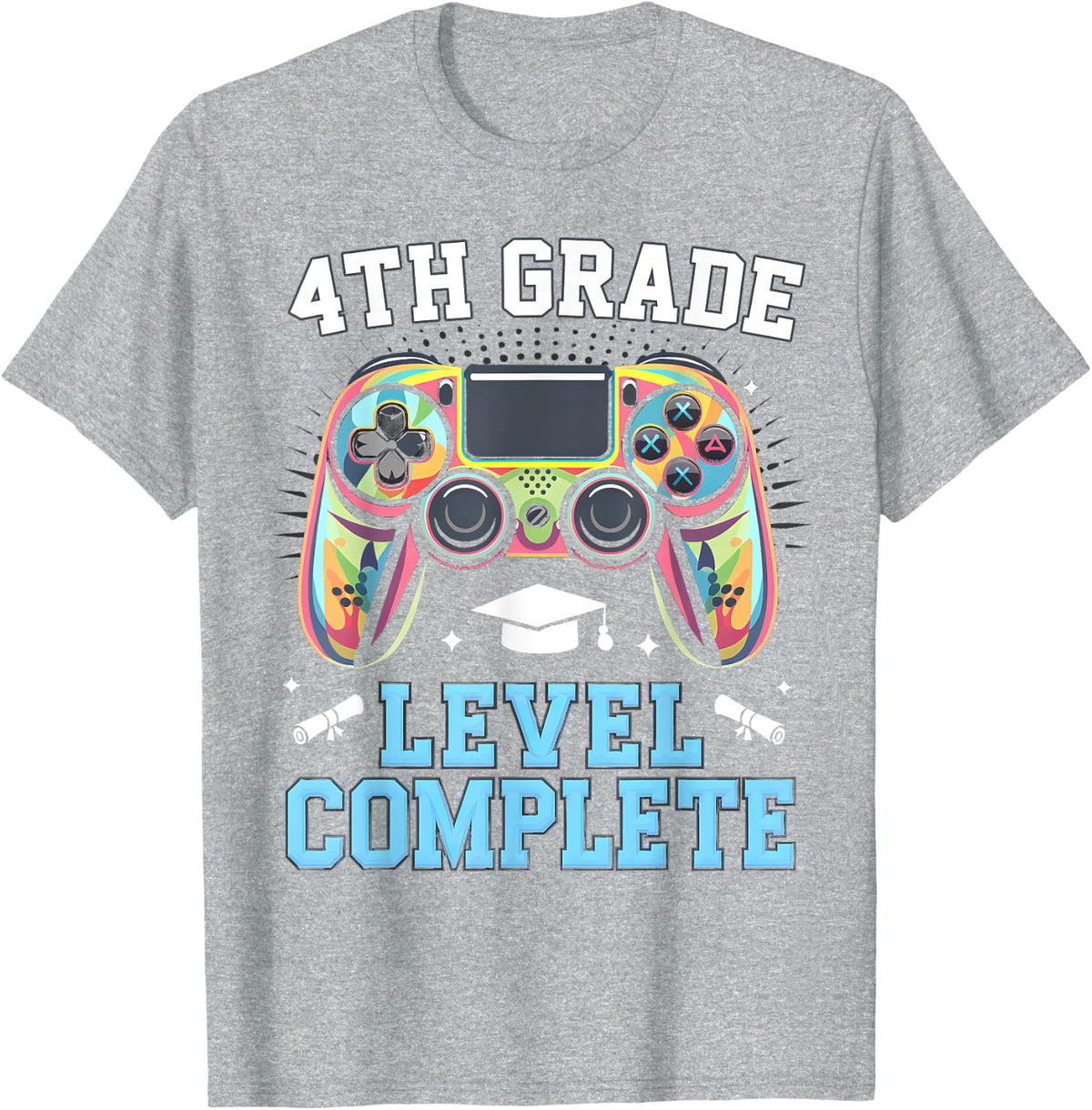 4th Grade Level Complete Last Day Of School Gamer Graduation T-Shirt - Heather Grey