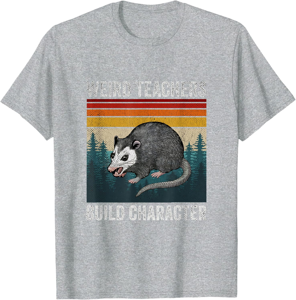 Weird Teachers Build Character Funny Teacher Retro Opossum T-Shirt - Heather Grey