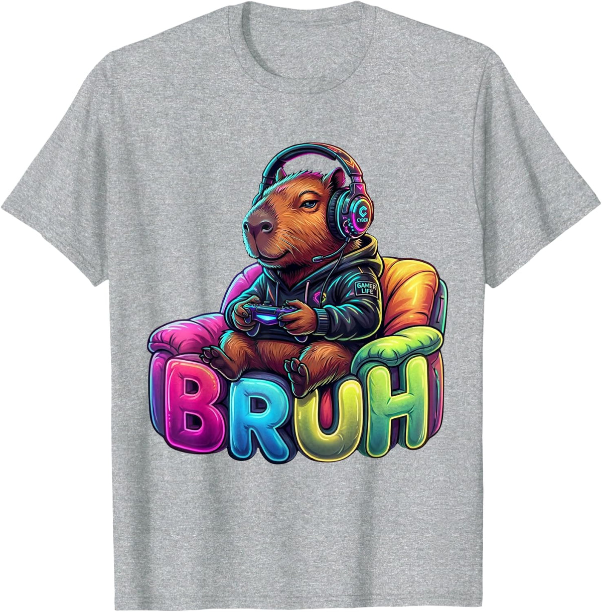 Bruh Video Games Boys Capybara T-Shirt Tee Funny Gaming Shirt Kids - Heather Grey
