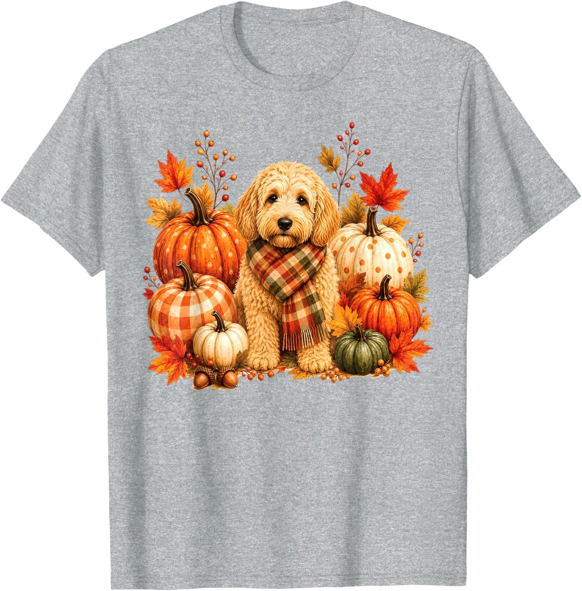 Goldendoodle Dog Pumpkin Patch Fall Autumn Pet Thanksgiving T-Shirt - Heather Grey