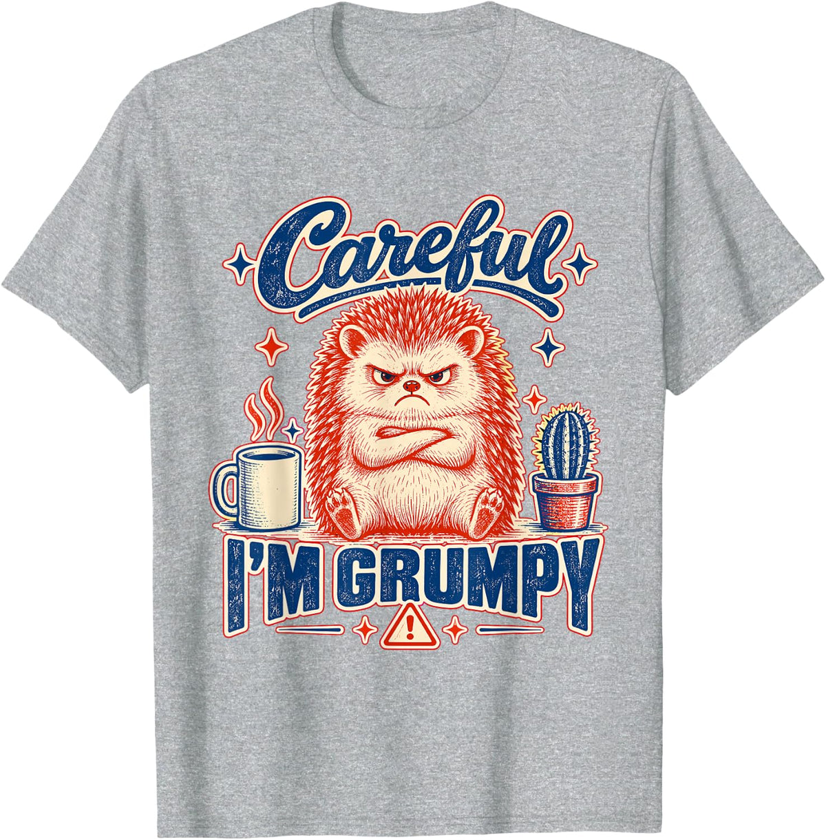 Careful Coffee - Grumpy Hedgehog T-Shirt - Heather Grey
