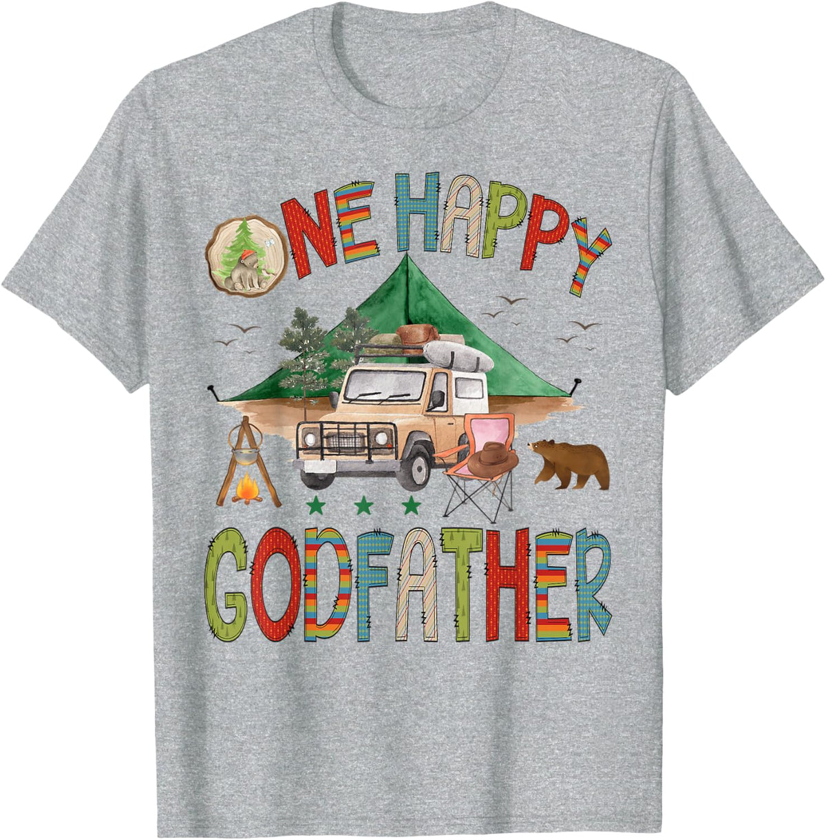 One Happy Godfather Camper 1st Birthday Boy Bear Camping T-Shirt - Heather Grey