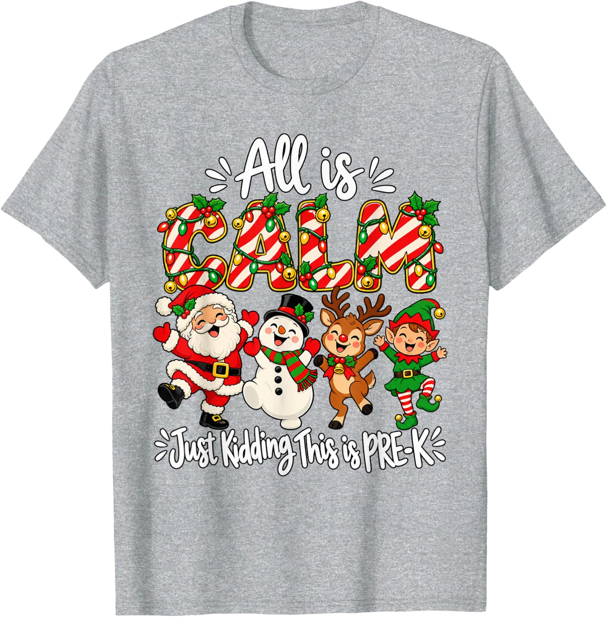 Pre-K Christmas Dancing Santa - Funny Holiday Teacher T-Shirt - Heather Grey