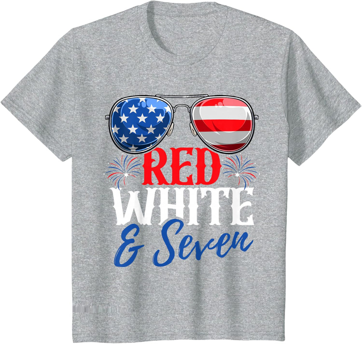 Kids Red White And Seven 4th Of July Birthday Party America 7th T-Shirt - Heather Grey